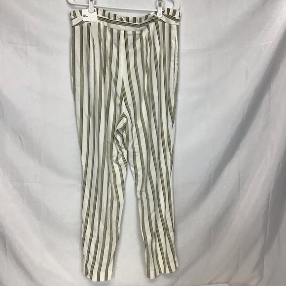 Express NWT Paperbag Waist Striped Ankle Pants High Rise Ivory Green 14R - Picture 3 of 13